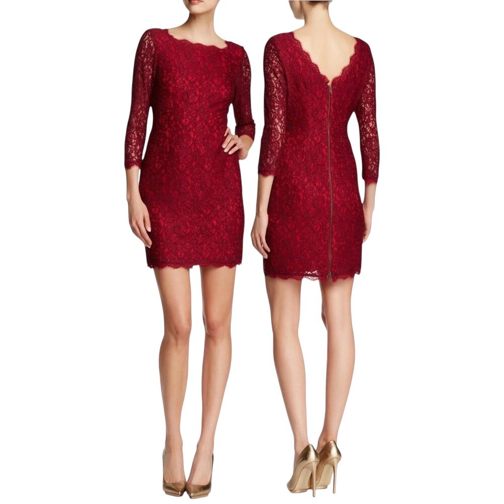 Adrianna Papell 3/4 Sleeve Lace Mini Dress Red 12